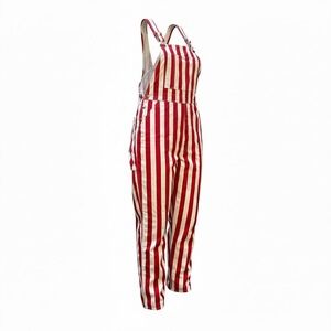 GAME BIBS Red White Stripe Overalls Jumpsuit Bib Pants Men Women Size L Cotton